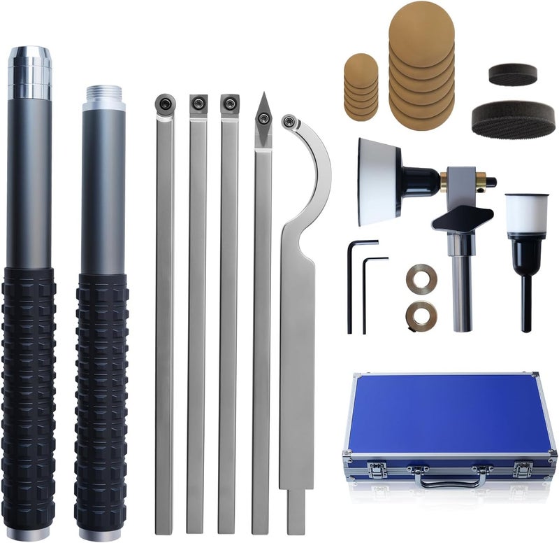 RUITOOL Carbide Wood Lathe Turning Tools Set with Bowl Sander, Including Swan Neck Hollower, Rougher, Finisher, Detailer, 1" & 2" Mandrels, Sandpapers and Aluminum Alloy Handles for Woodturning - Image 1